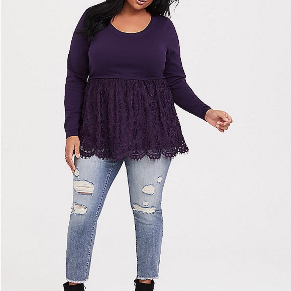 Nwt Torrid size 3 Purple Lace Babydoll Sweater - Picture 2 of 5